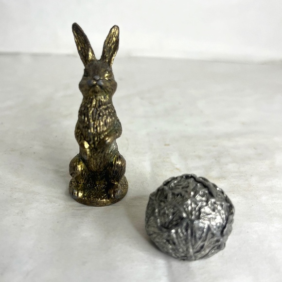 Vintage Miniature Pewter Metal Bunny Rabbit and Cabbage Figure 1.75in - Picture 1 of 4